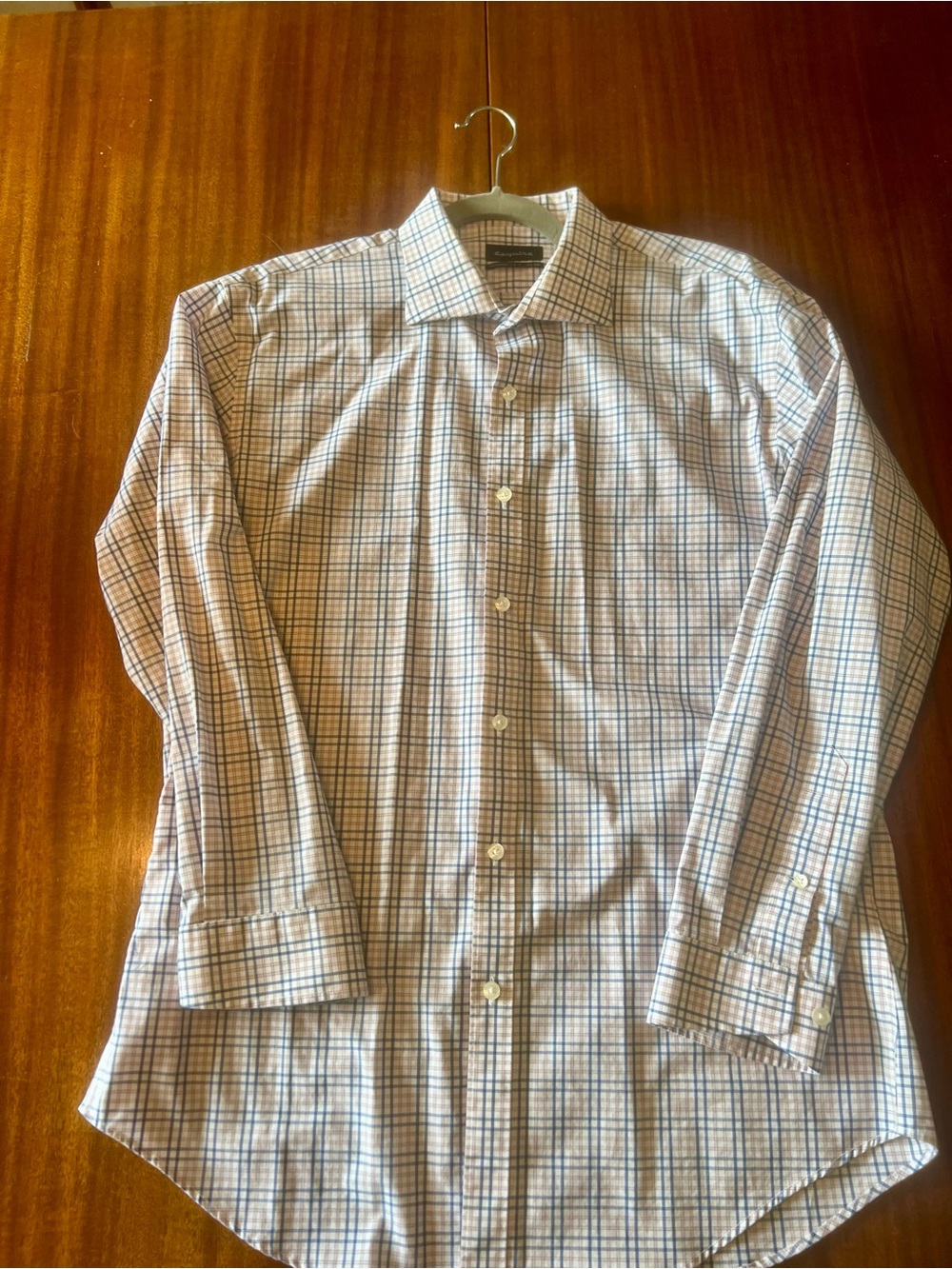 NWOT Men's  Dress Shirt with Blue and Pink Check Pattern - Slim Fit Non-Iron